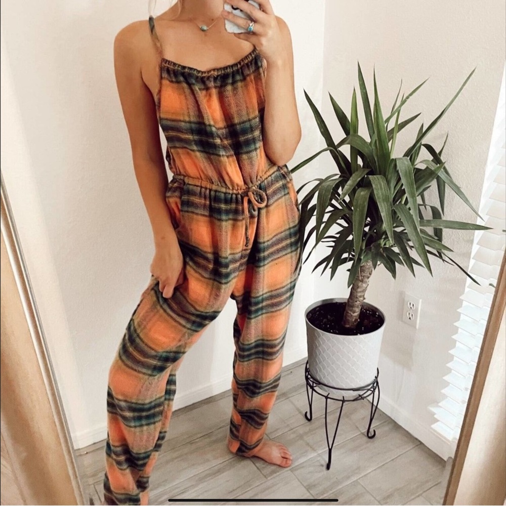 OUT FROM UNDER by Urban Outfitters Flannel Jumpsuit Plaid Pattern Size XS BOHO